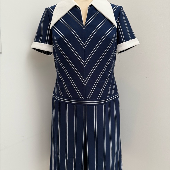 Vintage Navy Striped Dress with White Accents - Picture 1 of 4